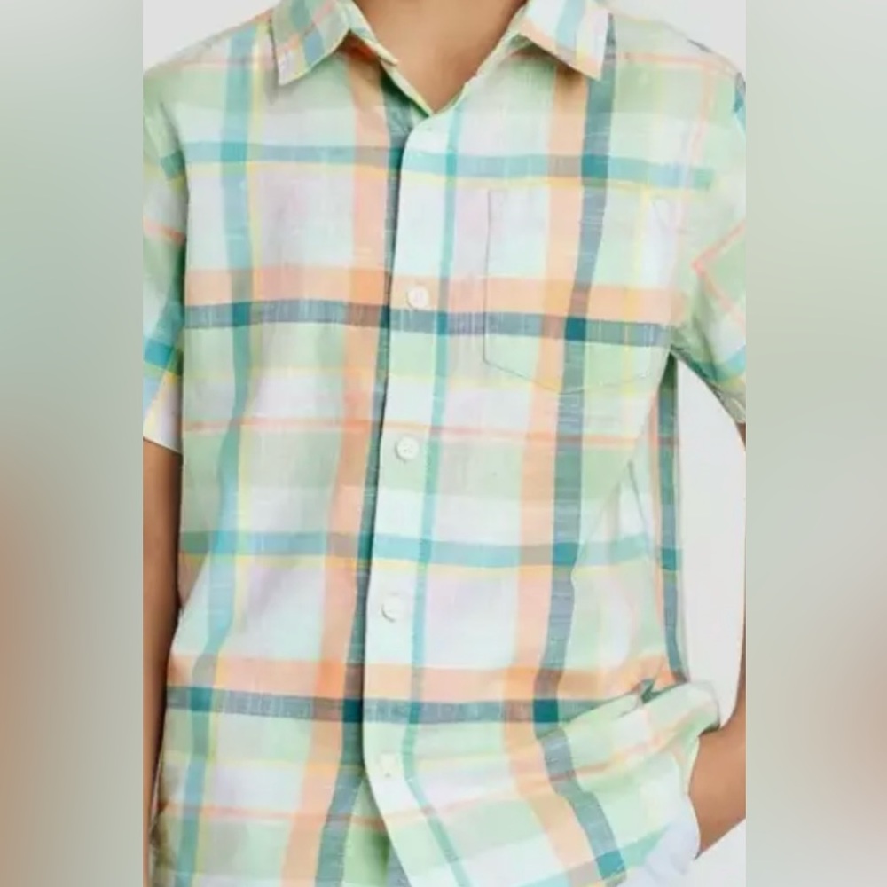 Cat & Jack Boys' Multi-Plaid Button-Down Short Sleeve- XL